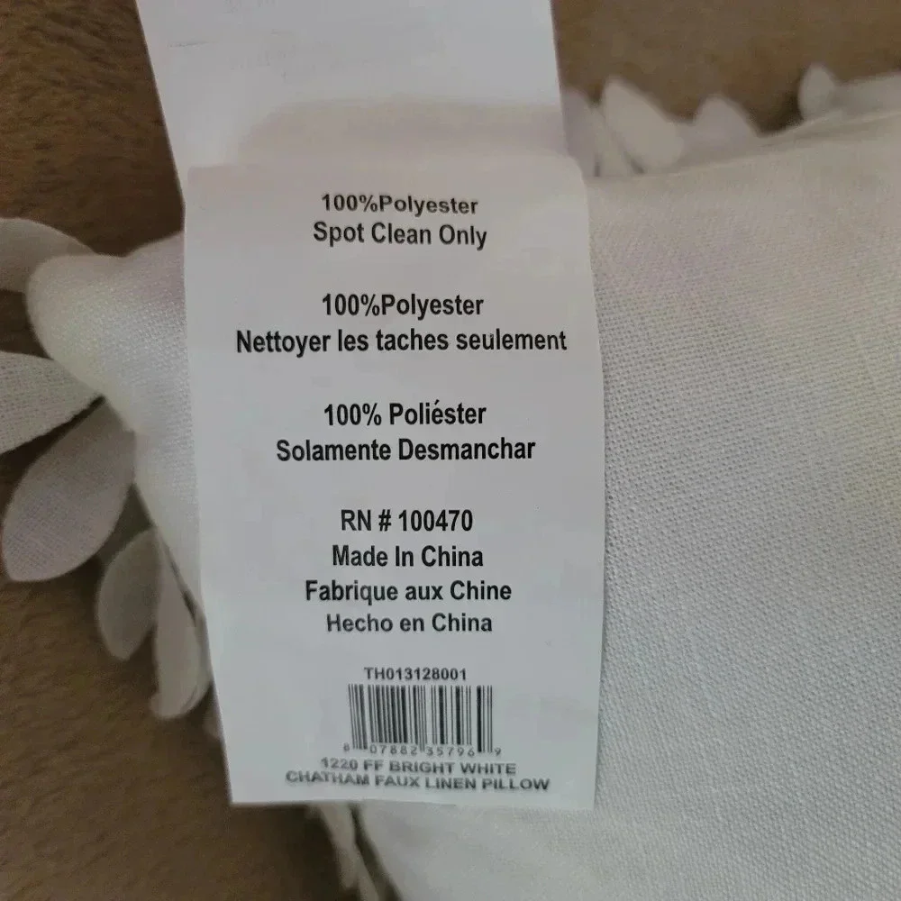 Bright White Marlo Lorenz THRO Faux Linen Fallen Leaves Feather Pillow 18